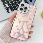 For iPhone 15 Pro Max Plating Glitter Texture TPU Phone Case with Lens Film(Pink Feathers)