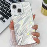 For iPhone 15 Plating Glitter Texture TPU Phone Case with Lens Film(White Water Ripples)