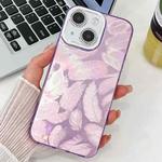 For iPhone 15 Plating Glitter Texture TPU Phone Case with Lens Film(Purple Feathers)