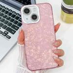 For iPhone 15 Pro Plating Glitter Texture TPU Phone Case with Lens Film(Pink Shell Pattern)