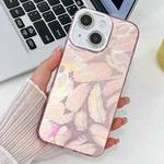 For iPhone 14 Plating Glitter Texture TPU Phone Case with Lens Film(Pink Feathers)