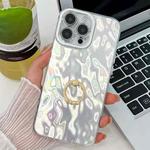 For iPhone 16 Pro Max Plating Glitter Texture Ring Holder TPU Phone Case with Lens Film(White Wrinkles)