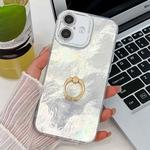 For iPhone 16 Plus Plating Glitter Texture Ring Holder TPU Phone Case with Lens Film(White Tinfoil Texture)