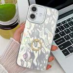 For iPhone 16 Plating Glitter Texture Ring Holder TPU Phone Case with Lens Film(White Wrinkles)