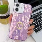 For iPhone 16 Plating Glitter Texture Ring Holder TPU Phone Case with Lens Film(Purple Wrinkles)