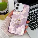 For iPhone 16 Plating Glitter Texture Ring Holder TPU Phone Case with Lens Film(Purple Tinfoil Texture)