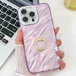 For iPhone 15 Pro Max Plating Glitter Texture Ring Holder TPU Phone Case with Lens Film(Purple Water Ripples)