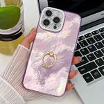 For iPhone 15 Pro Max Plating Glitter Texture Ring Holder TPU Phone Case with Lens Film(Purple Tinfoil Texture)