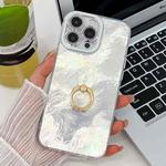 For iPhone 15 Pro Plating Glitter Texture Ring Holder TPU Phone Case with Lens Film(White Tinfoil Texture)