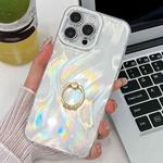 For iPhone 15 Pro Plating Glitter Texture Ring Holder TPU Phone Case with Lens Film(White Feather Yarn)