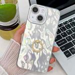 For iPhone 15 Plating Glitter Texture Ring Holder TPU Phone Case with Lens Film(White Wrinkles)