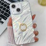 For iPhone 14 Plating Glitter Texture Ring Holder TPU Phone Case with Lens Film(White Water Ripples)