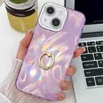 For iPhone 14 Plating Glitter Texture Ring Holder TPU Phone Case with Lens Film(Purple Feather Yarn)