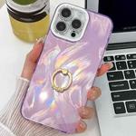 For iPhone 13 Pro Max Plating Glitter Texture Ring Holder TPU Phone Case with Lens Film(Purple Feather Yarn)