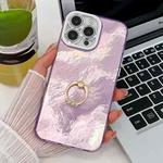 For iPhone 13 Pro Plating Glitter Texture Ring Holder TPU Phone Case with Lens Film(Purple Tinfoil Texture)