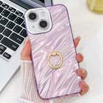 For iPhone 13 Plating Glitter Texture Ring Holder TPU Phone Case with Lens Film(Purple Water Ripples)