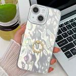 For iPhone 13 Plating Glitter Texture Ring Holder TPU Phone Case with Lens Film(White Wrinkles)