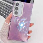 For Samsung Galaxy S24 FE 5G Plating Glitter Texture TPU Phone Case with Lens Film(Purple Feather Yarn)