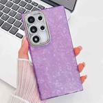 For Samsung Galaxy S24 FE 5G Plating Glitter Texture TPU Phone Case with Lens Film(Purple Shell Pattern)