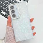 For Samsung Galaxy A35 5G Plating Glitter Texture TPU Phone Case with Lens Film(White Shell Pattern)