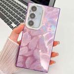 For Samsung Galaxy S25 5G Plating Glitter Texture TPU Phone Case with Lens Film(Purple Feathers)