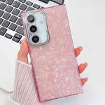 For Samsung Galaxy S25+ 5G Plating Glitter Texture TPU Phone Case with Lens Film(Pink Shell Pattern)