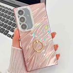 For Samsung Galaxy S24 FE 5G Plating Glitter Texture Ring Holder TPU Phone Case with Lens Film(Pink Water Ripples)