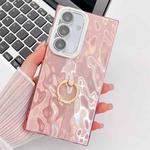 For Samsung Galaxy S24+ 5G Plating Glitter Texture Ring Holder TPU Phone Case with Lens Film(Pink Wrinkles)