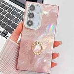 For Samsung Galaxy S24 5G Plating Glitter Texture Ring Holder TPU Phone Case with Lens Film(Pink Tinfoil Texture)