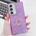 For Samsung Galaxy S25 5G Plating Glitter Texture Ring Holder TPU Phone Case with Lens Film(Purple Shell Pattern)