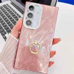 For Samsung Galaxy S25 5G Plating Glitter Texture Ring Holder TPU Phone Case with Lens Film(Pink Feather Yarn)