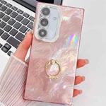 For Samsung Galaxy S25 5G Plating Glitter Texture Ring Holder TPU Phone Case with Lens Film(Pink Tinfoil Texture)