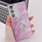 For Samsung Galaxy S25+ 5G Plating Glitter Texture Ring Holder TPU Phone Case with Lens Film(Purple Water Ripples)