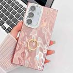 For Samsung Galaxy S25+ 5G Plating Glitter Texture Ring Holder TPU Phone Case with Lens Film(Pink Wrinkles)