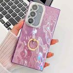 For Samsung Galaxy S25+ 5G Plating Glitter Texture Ring Holder TPU Phone Case with Lens Film(Purple Wrinkles)