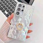 For Samsung Galaxy S25 Ultra 5G Plating Glitter Texture Ring Holder TPU Phone Case with Lens Film(White Wrinkles)
