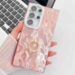 For Samsung Galaxy S25 Ultra 5G Plating Glitter Texture Ring Holder TPU Phone Case with Lens Film(Pink Wrinkles)