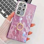 For Samsung Galaxy S25 Ultra 5G Plating Glitter Texture Ring Holder TPU Phone Case with Lens Film(Purple Wrinkles)