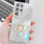 For Samsung Galaxy S25 Ultra 5G Plating Glitter Texture Ring Holder TPU Phone Case with Lens Film(White Tinfoil Texture)