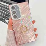 For Samsung Galaxy A16 5G Plating Glitter Texture Ring Holder TPU Phone Case with Lens Film(Pink Water Ripples)
