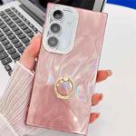 For Samsung Galaxy A16 5G Plating Glitter Texture Ring Holder TPU Phone Case with Lens Film(Pink Feather Yarn)
