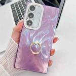 For Samsung Galaxy A16 5G Plating Glitter Texture Ring Holder TPU Phone Case with Lens Film(Purple Feather Yarn)