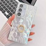 For Samsung Galaxy A16 5G Plating Glitter Texture Ring Holder TPU Phone Case with Lens Film(White Wrinkles)