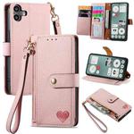 For Nothing CMF Phone 1 Love Zipper Lanyard Leather Phone Case(Pink)