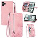 For Nothing CMF Phone 1 Embossed Flower Zipper Leather Phone Case(Pink)