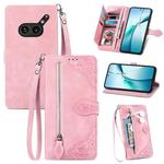 For Nothing Phone 2a Plus Embossed Flower Zipper Leather Phone Case(Pink)