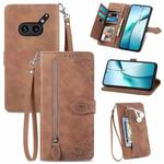 For Nothing Phone 2a Plus Embossed Flower Zipper Leather Phone Case(Brown)