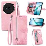 For Nothing Phone 3a Embossed Flower Zipper Leather Phone Case(Pink)