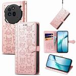 For Nothing Phone 3a Cat and Dog Embossed Leather Phone Case(Rose Gold)