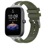 For Amazfit Bip3 Pro Quick Release Silver Buckle 20mm Royal Silicone Watch Band(Olive Green)